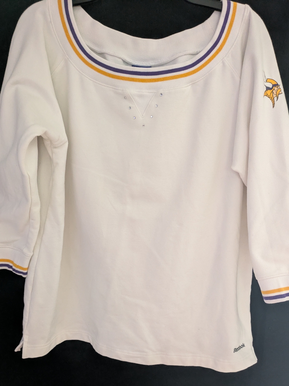 Vintage Reebok Minnesota Vikings Rhinestone 3/4 Sleeve Sweatshirt White Women
